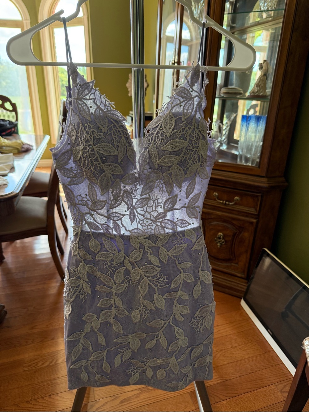 Lulu's Lavender Lace Appliqué Slip Dress
